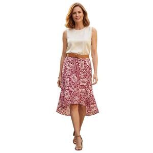 Ann Taylor Women's Red & White Floral Poly Georgette Lined Flowy Skirt